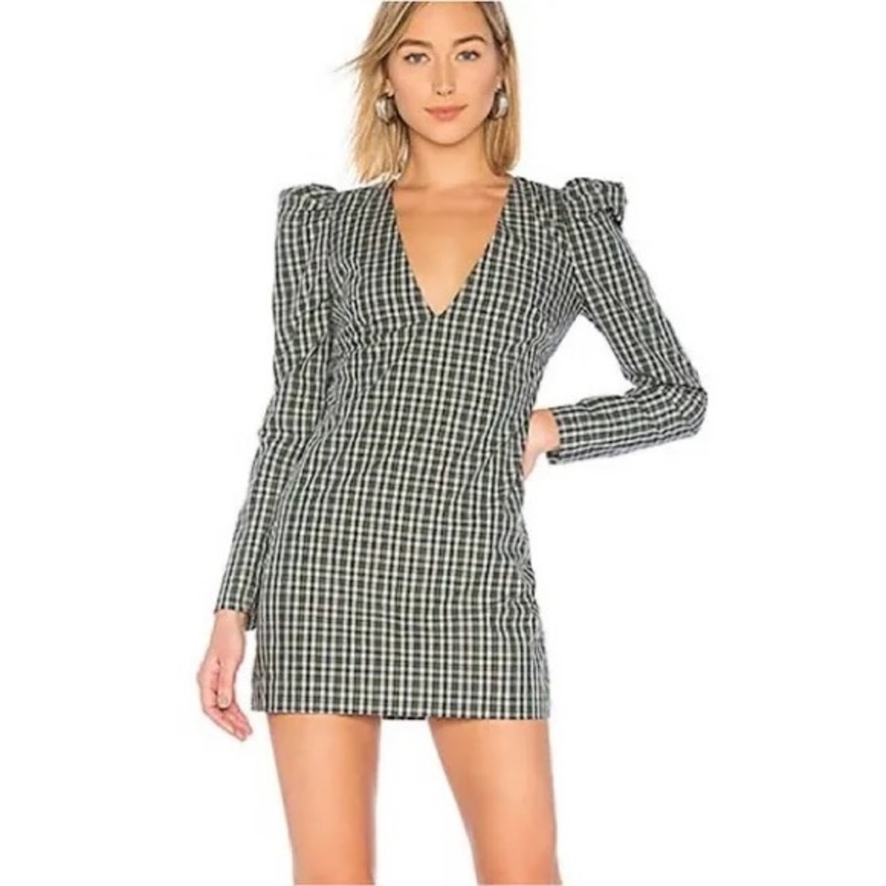 NWT Lovers + Friends  Reyes Plaid Puff Sleeve Mini Dress